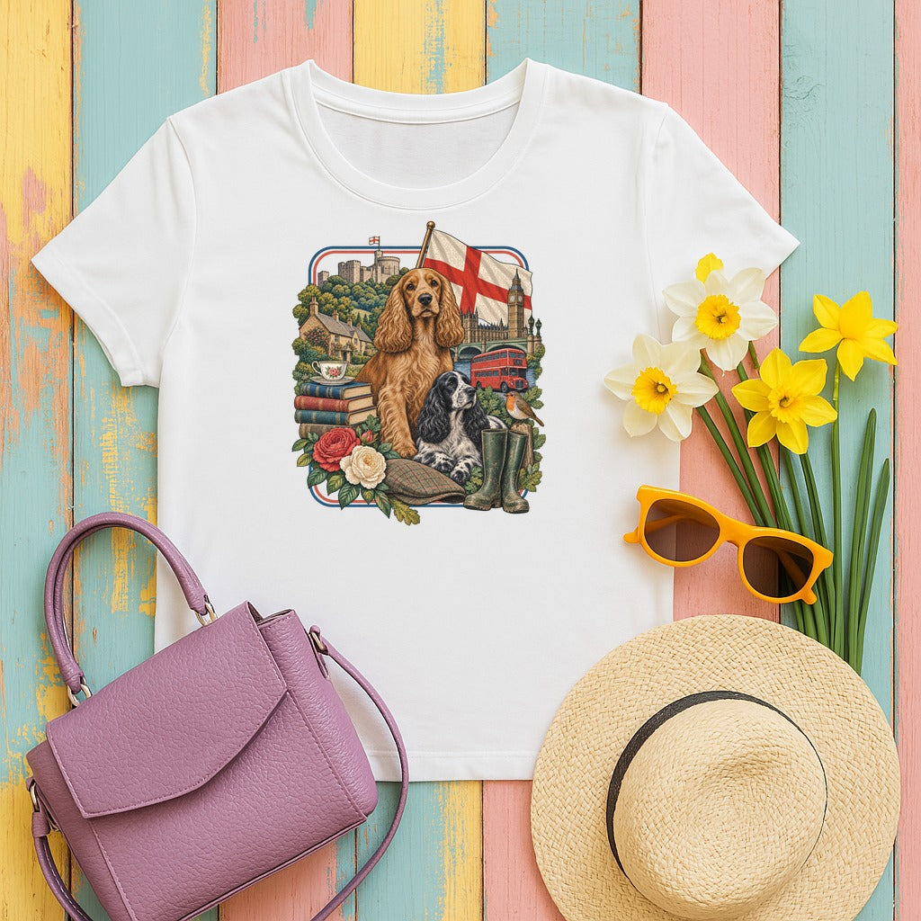 English Cocker Spaniel England Heritage tee, White