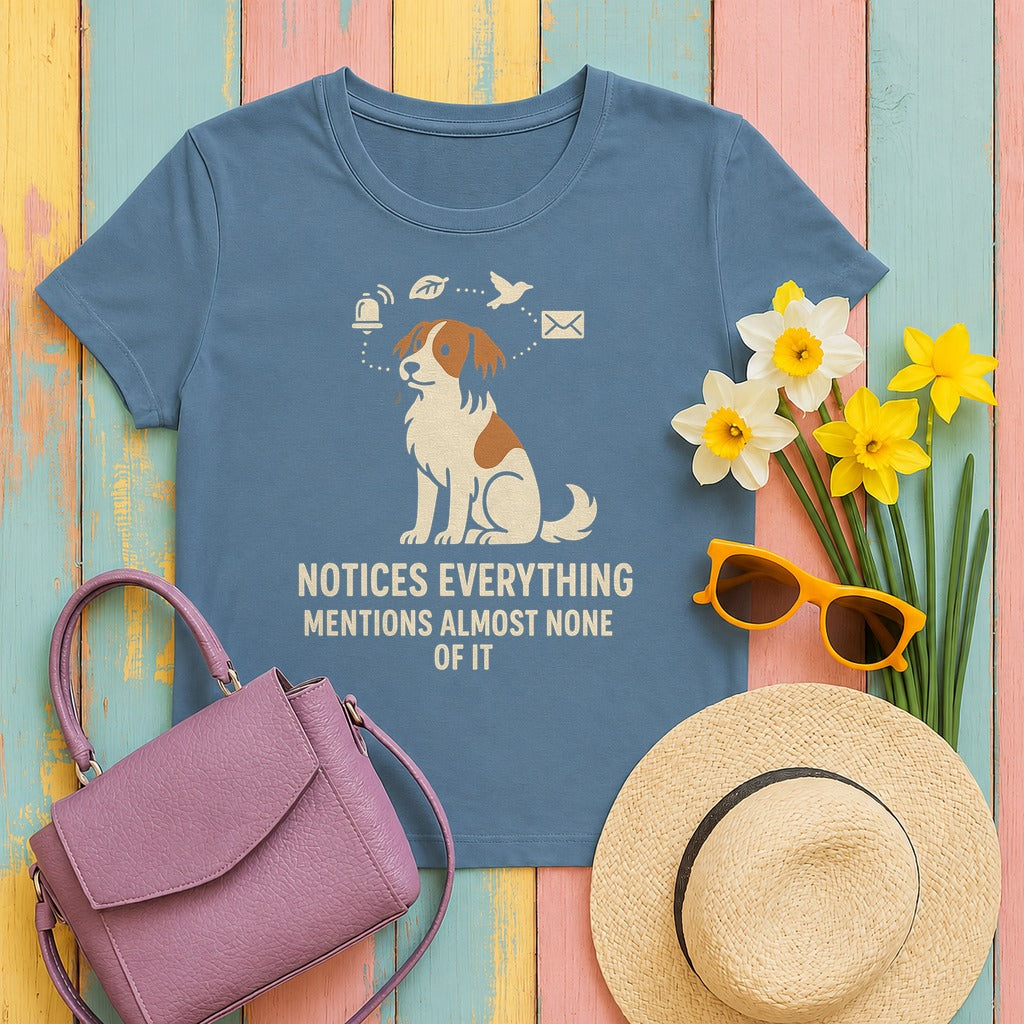 Kooikerhondje Notices Everything Tee in Steel Blue