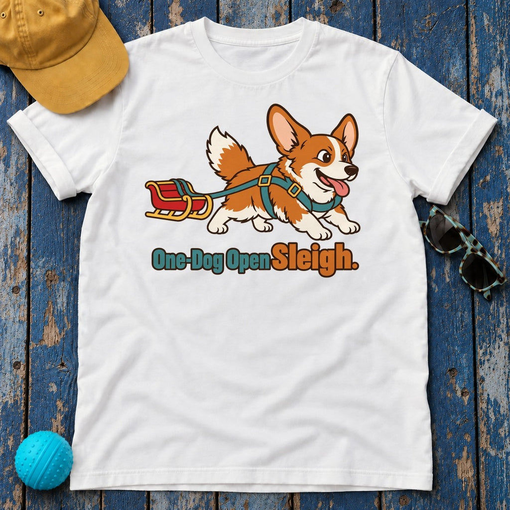 One Dog Open Sleigh Corgi T-Shirt — White