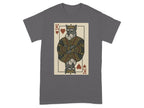 Dark grey t-shirt with King playing card featuring a schnauzer wearing a crown.