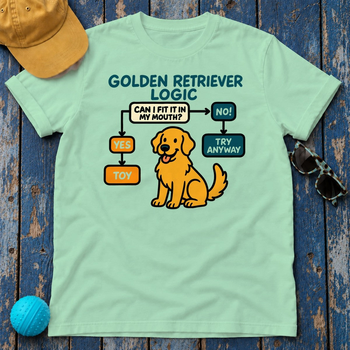 Golden Retriever Logic Flowchart T-Shirt in Mint Green