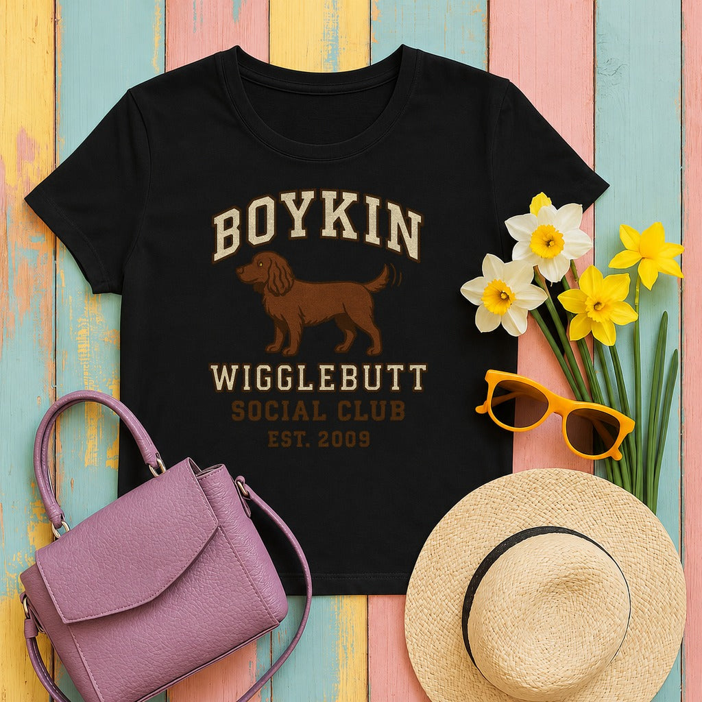 Boykin Spaniel Wigglebutt Social Club T-shirt in Black