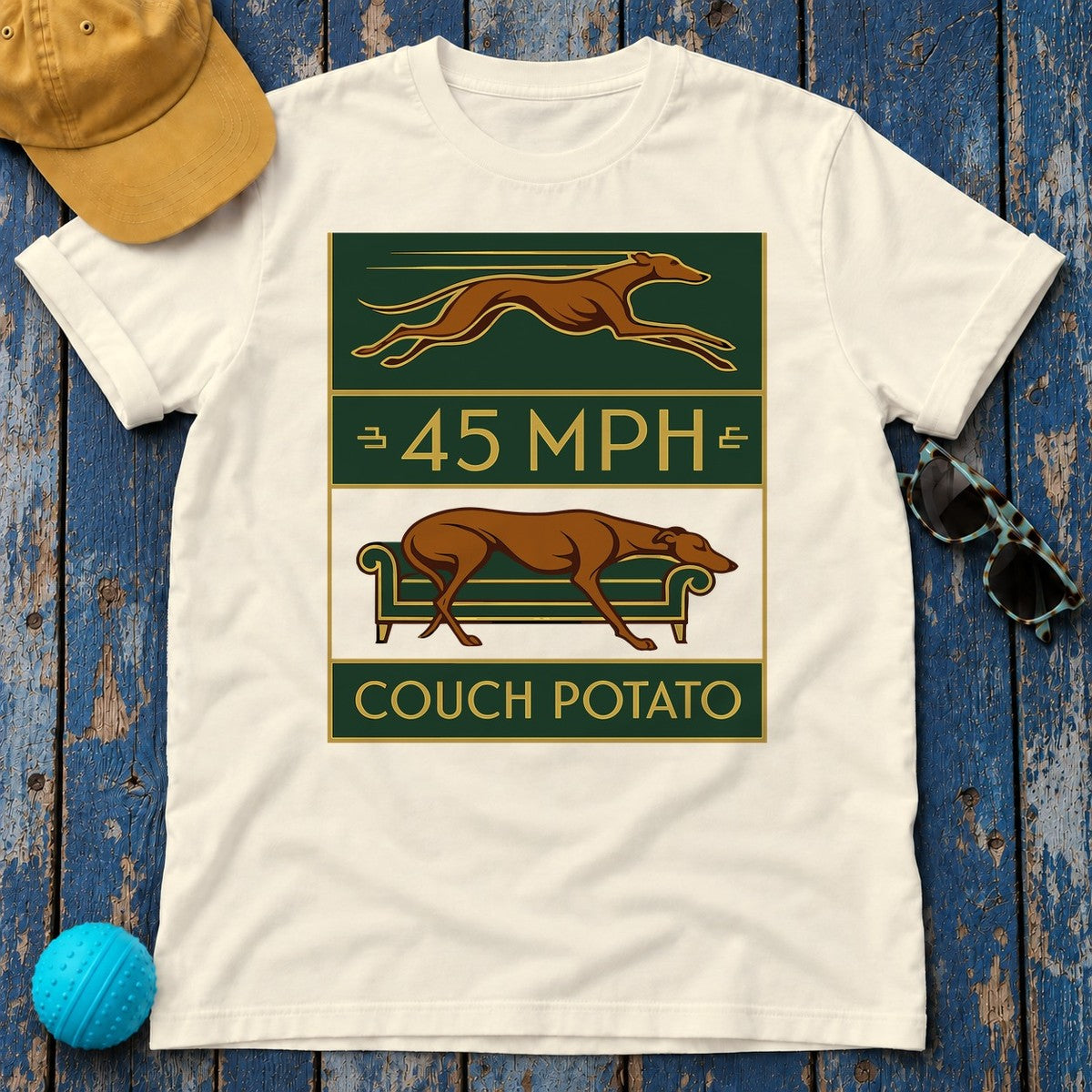 Greyhound 45 MPH Couch Potato Tee in Natural