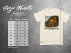 Size chart for Gildan 5000 heavy cotton t-shirt with dog graphic.