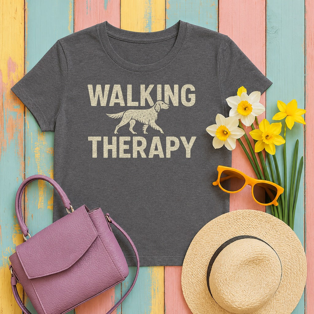 English Setter Walking Therapy Tee in Dark Grey Heather