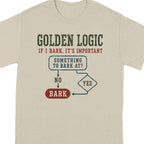 T-shirt with a flowchart explaining "Golden Logic" about barking.