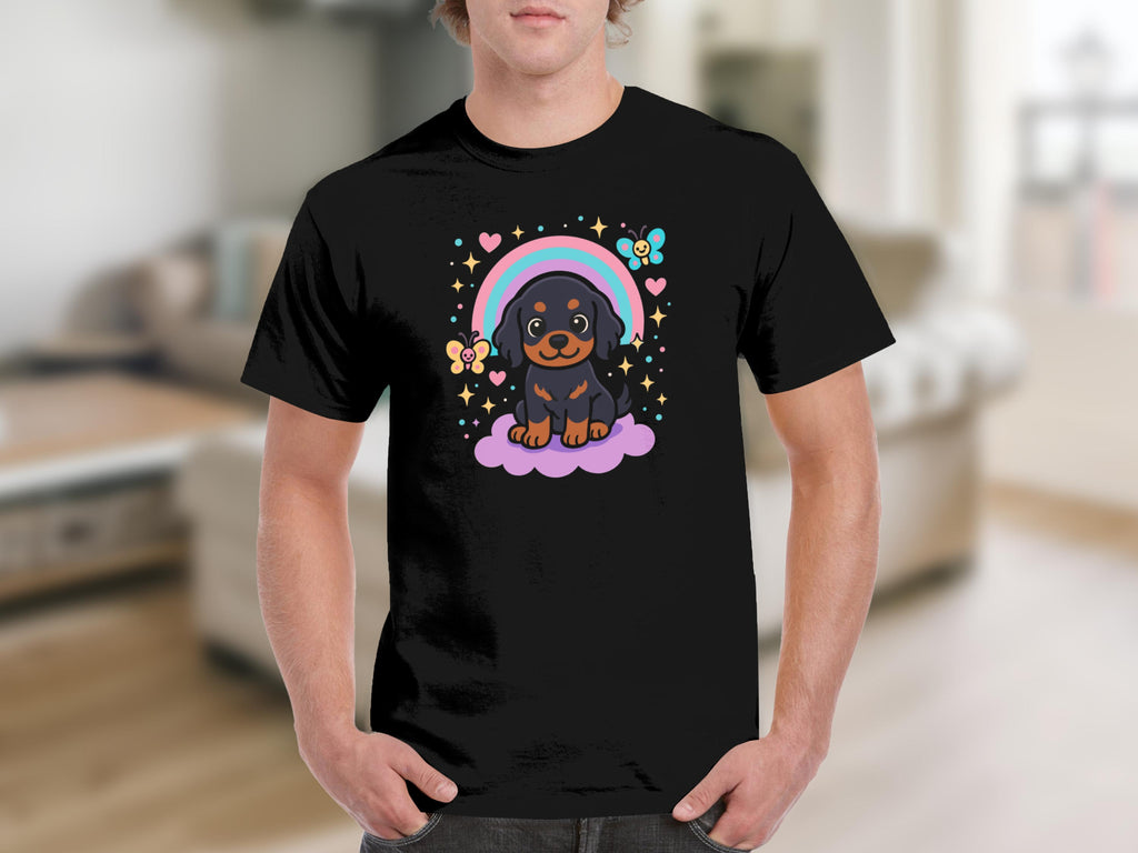 Cute Rottweiler Puppy with Rainbow and Butterflies T-shirt