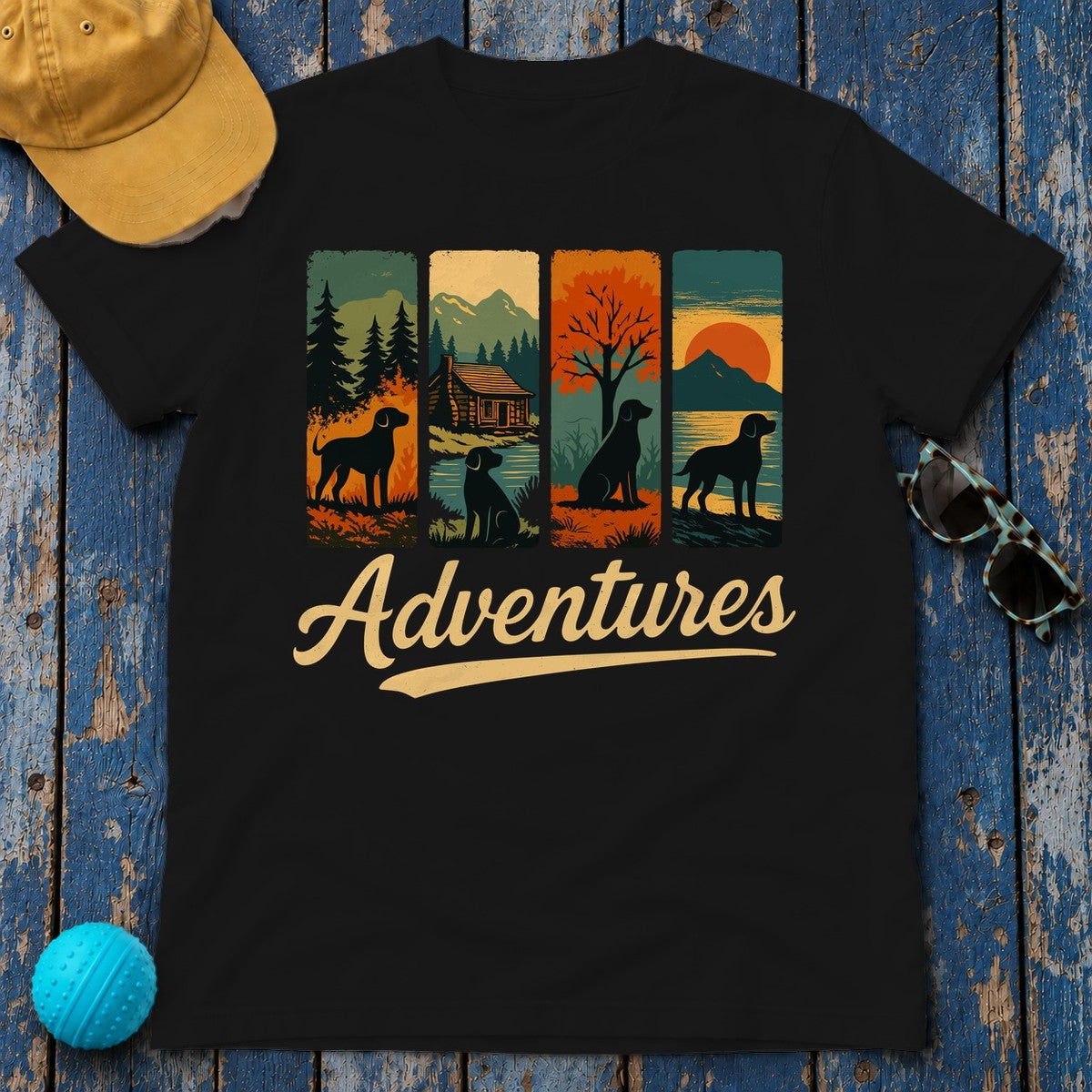 Adventurous Black Labrador in Nature T-Shirt in Black