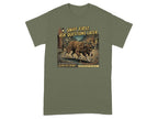 T-shirt graphic of a German Shorthaired Pointer detective investigating trails.