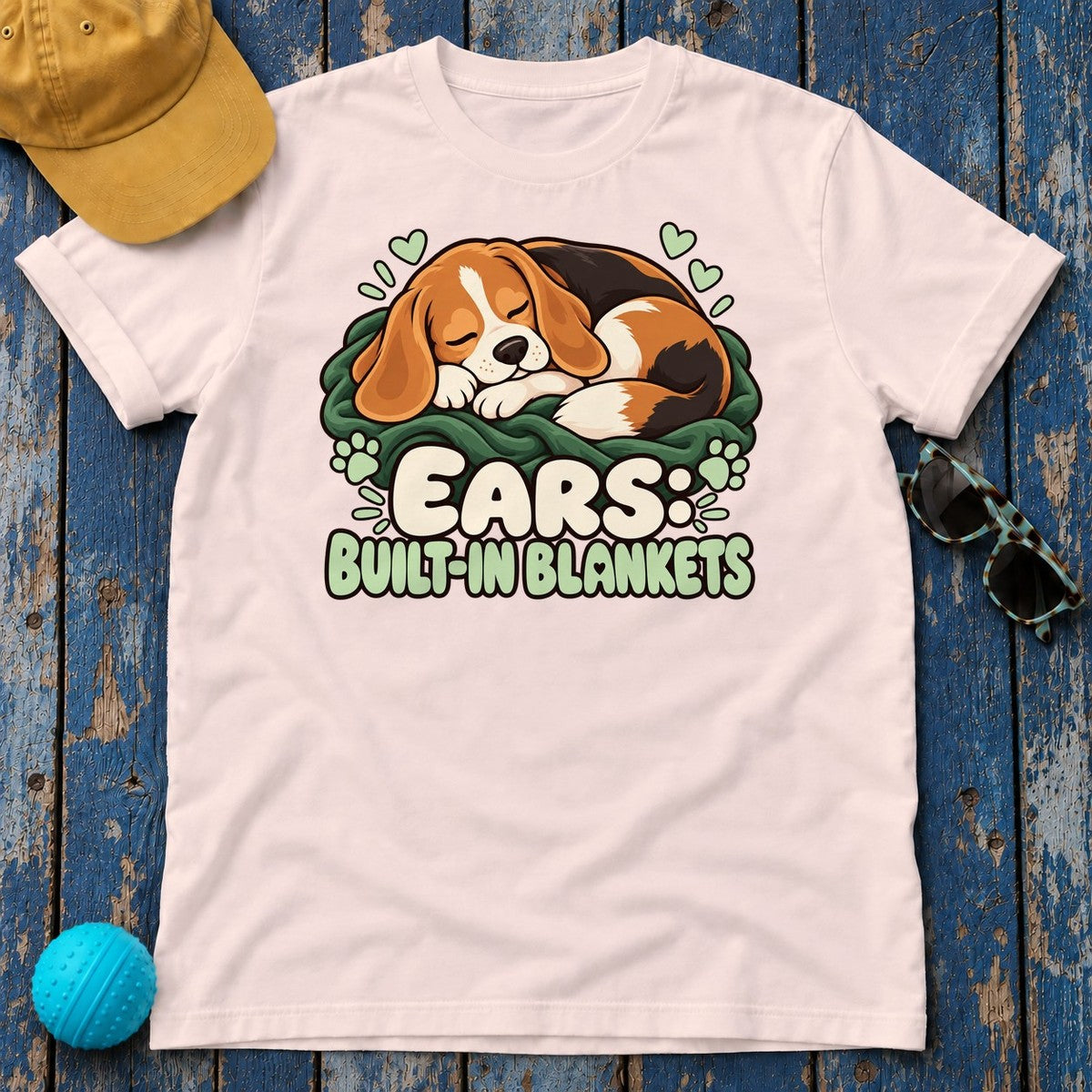 Ears Built-In Blankets Beagle T-Shirt in Soft Pink - flat lay