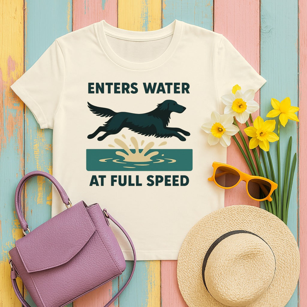 Flat-Coat Enters Water at Full Speed Tee in Natural