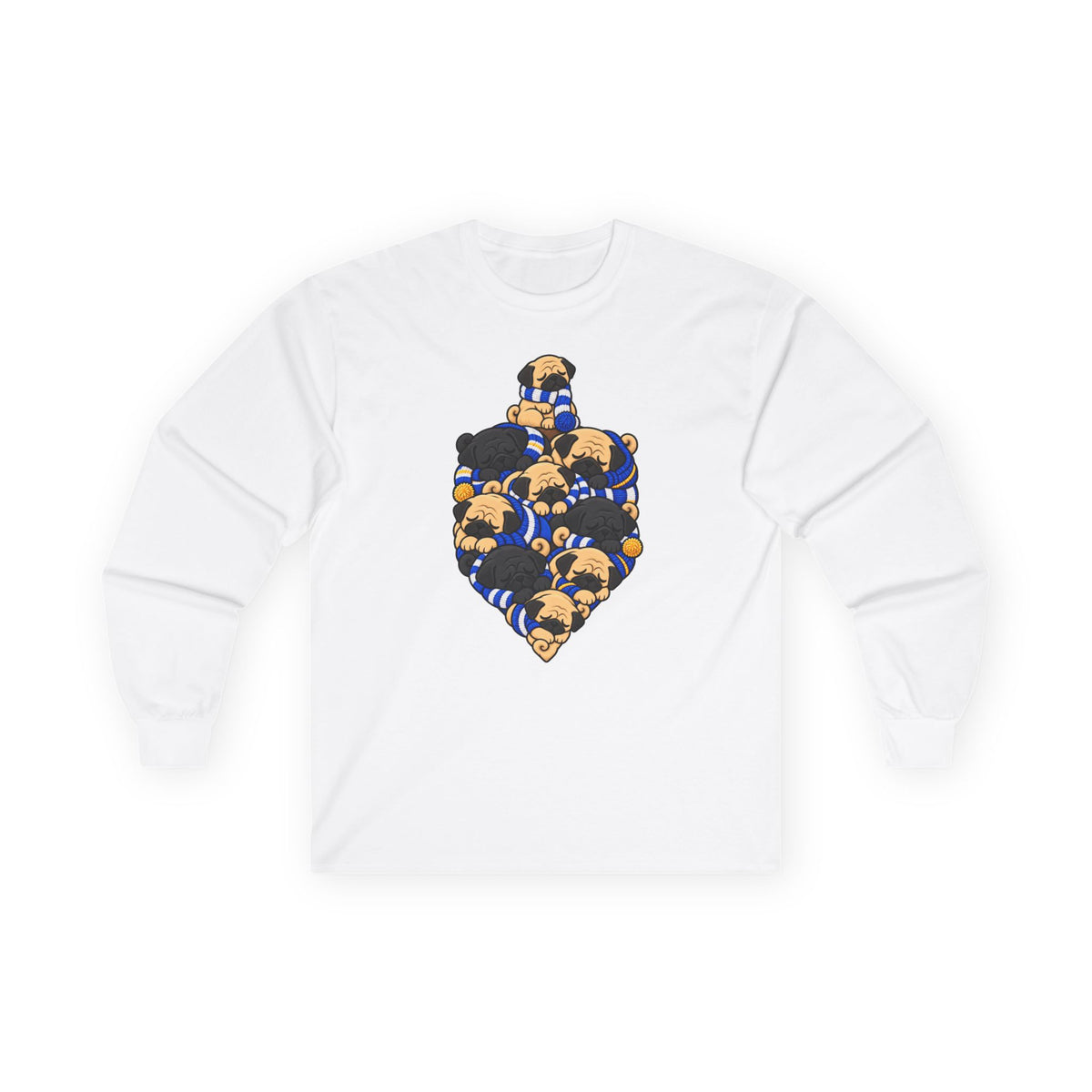Pug Hanukkah Dreidel long sleeve tee in White