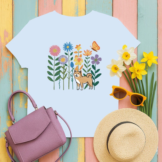 Floral Dog and Butterfly Graphic T-Shirt product type