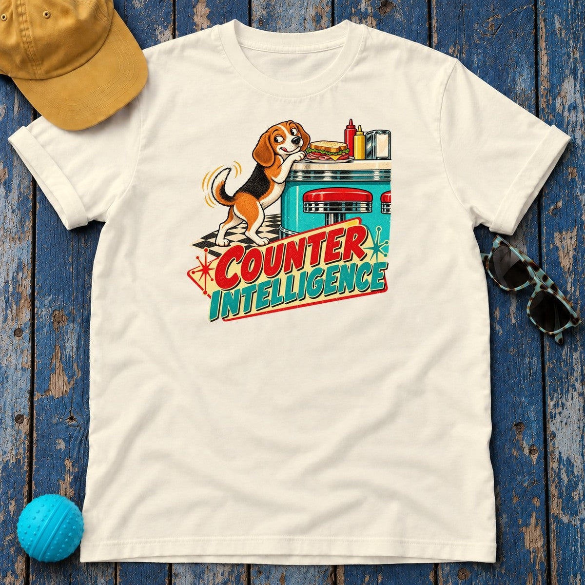 Counter Intelligence Beagle T-Shirt in Natural - flat lay