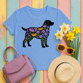 Labrador Silhouette Filled With Floral Patterns Trendy T-Shirt in Carolina Blue