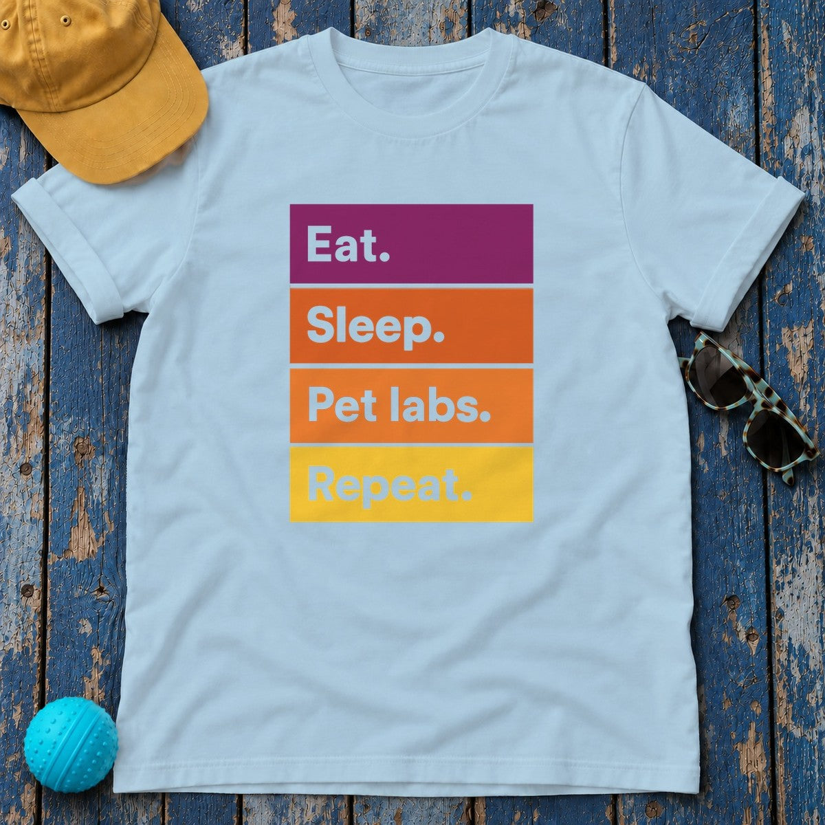 Eat Sleep Pet labs Repeat T-Shirt in Light Blue