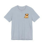 Powered By Pug & Coffee Back Print Tee in Light Blue, front pocket