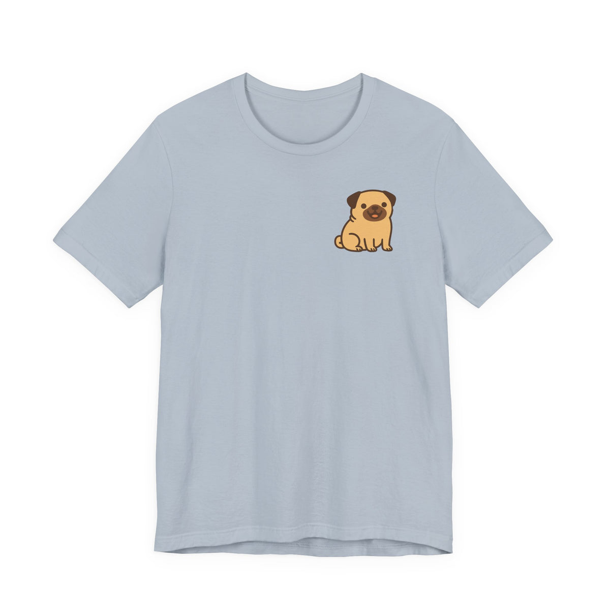 Powered By Pug & Coffee Back Print Tee in Light Blue, front pocket