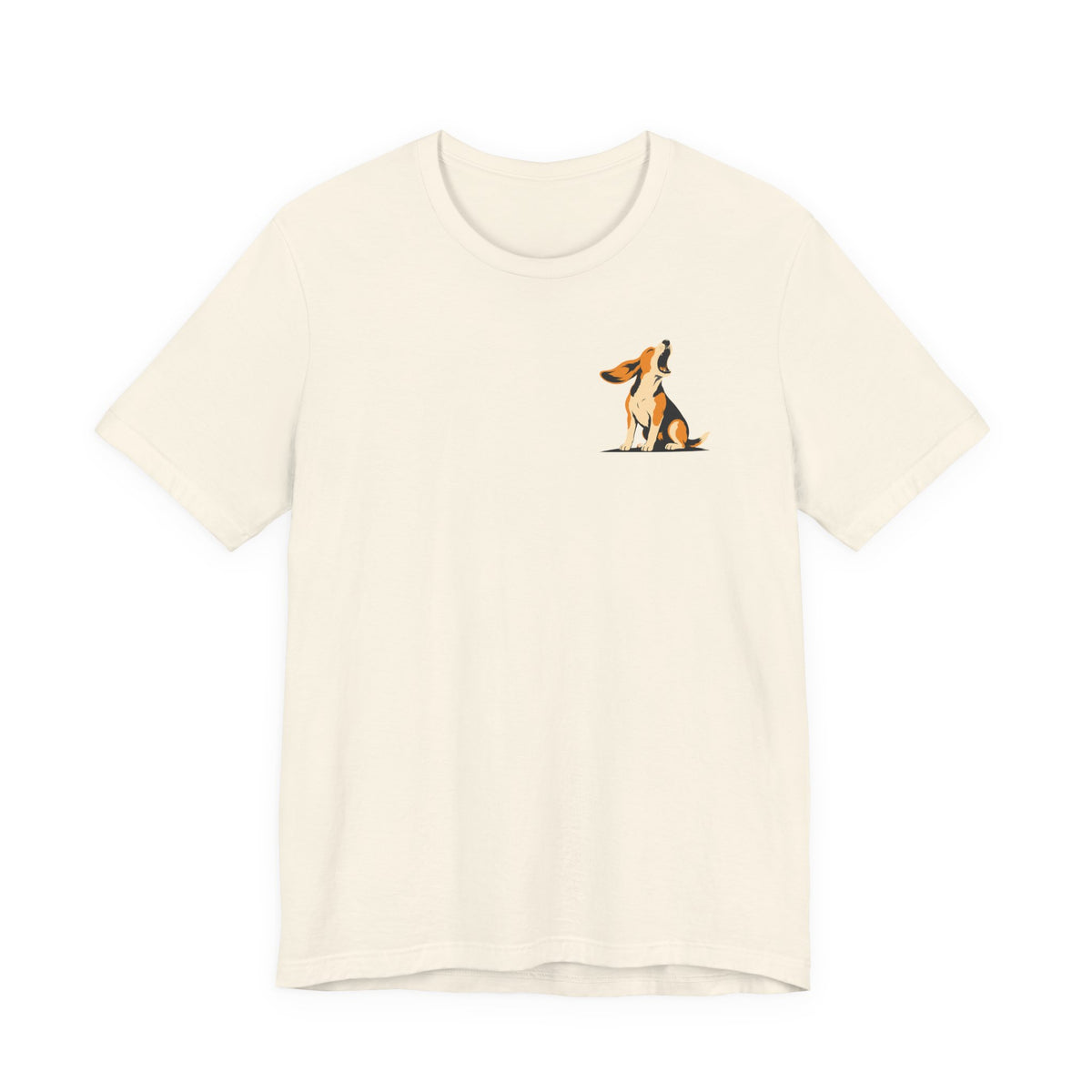 Reporting Live Howling Beagle Back Print Tee in Natural, front pocket