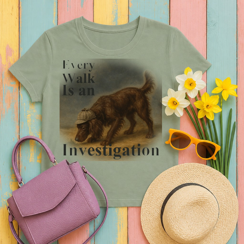 Boykin Spaniel Every Walk Is an Investigation T-shirt in Sage