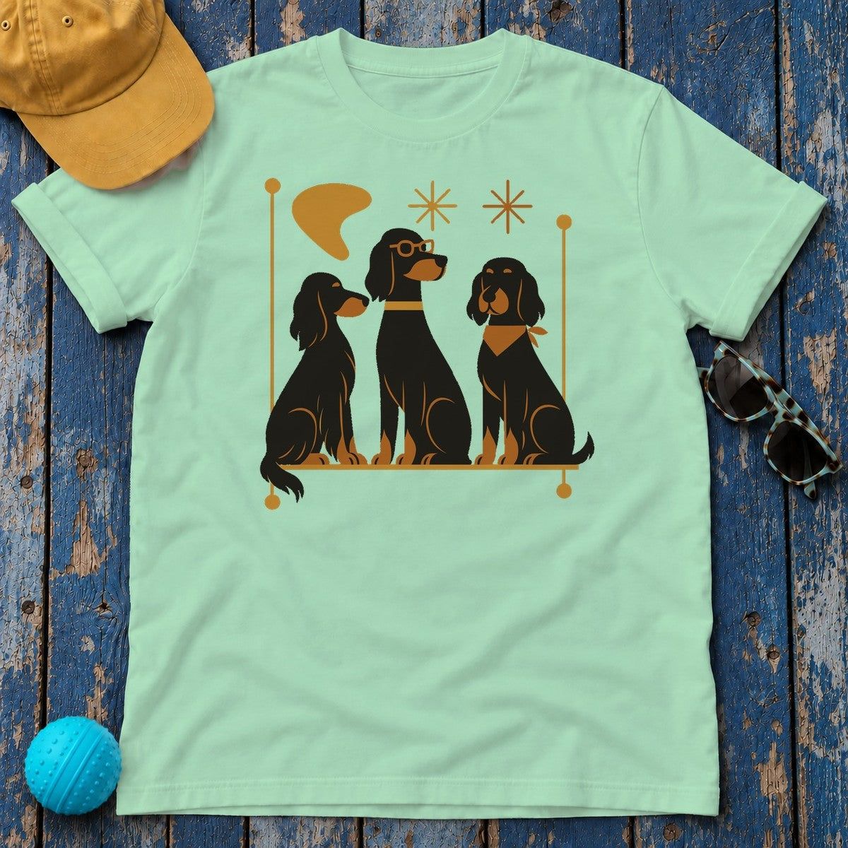 Mid-Mod Gordon Setters T-Shirt in Mint Green