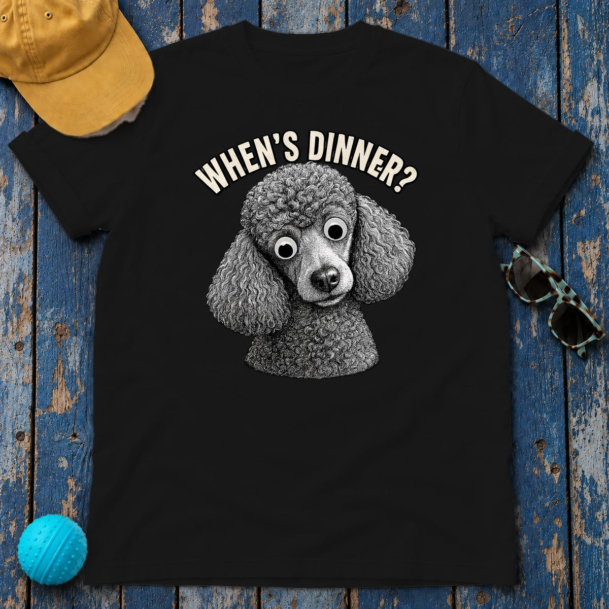 Googly Poodle 'When's Dinner?' T-Shirt in Black