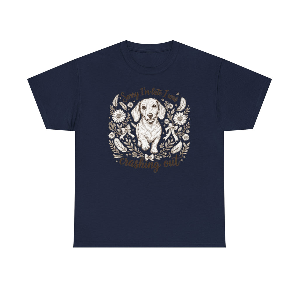 Whimsical Dachshund 'Crashing Out' T-Shirt