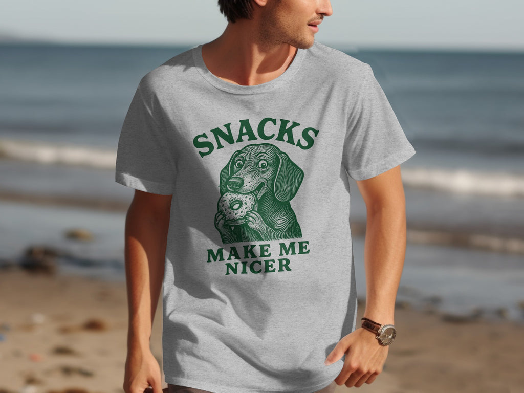 Snacks Make Me Nicer Funny Graphic Tee