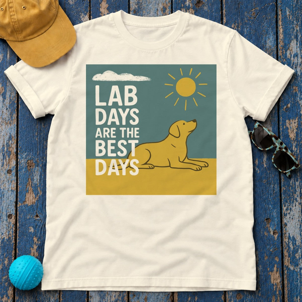 Happy Yellow Lab Days Illustrated T-Shirt in Natural
