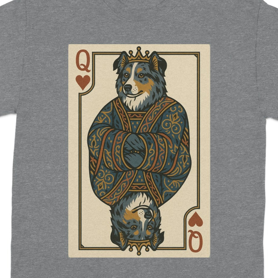Queen of Hearts card featuring a dog wearing a crown and ornate robes.