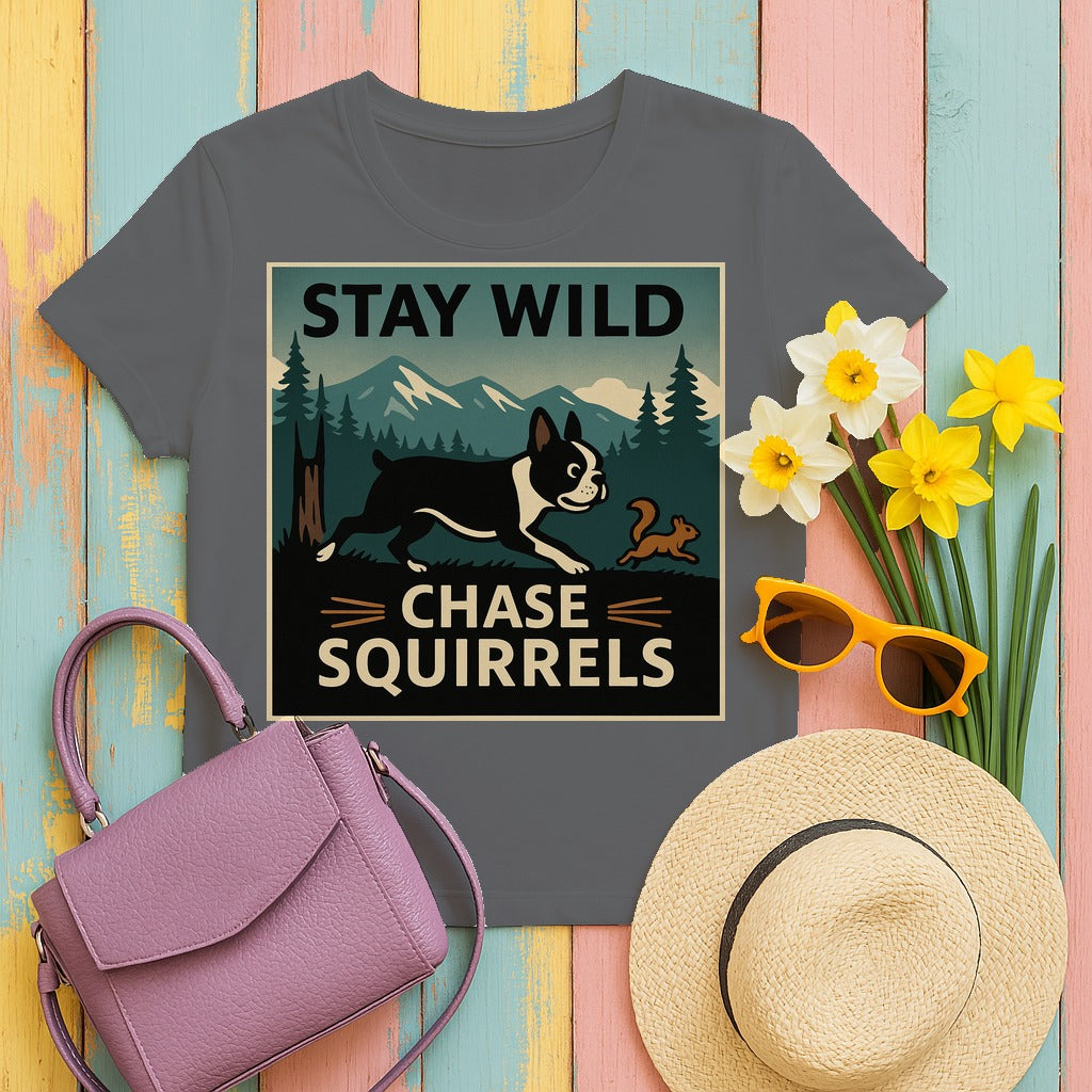 Stay Wild Boston Terrier T-shirt in Graphite Heather