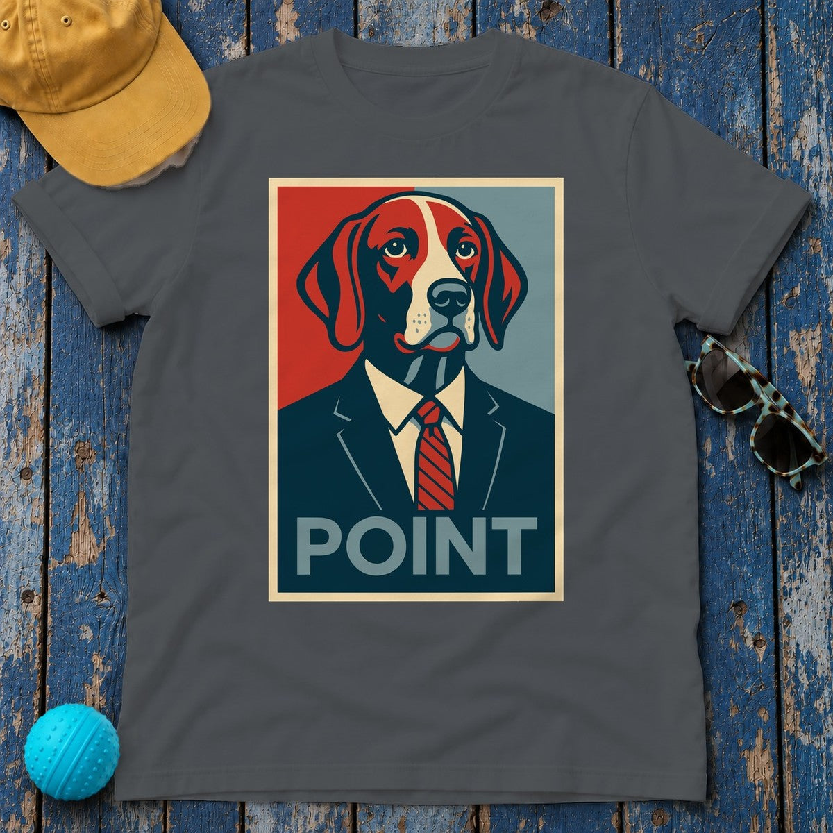 German Shorthaired Pointer Dog Suit Tie Pop Art Illustration Design T-Shirt in Charcoal