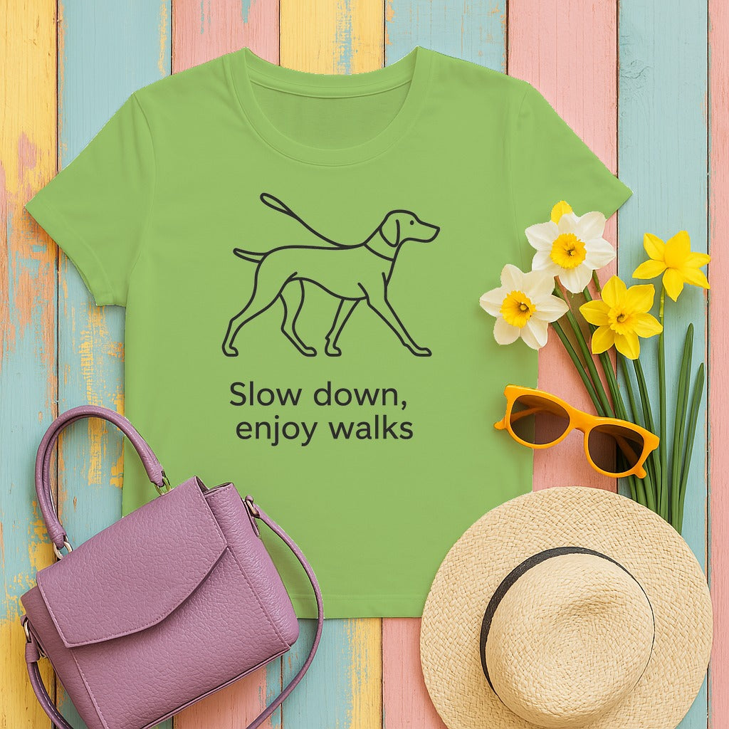 Slow Down, Enjoy Walks Vizsla T-Shirt in Lime