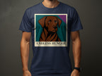 Brown dog portrait with text "ENDLESS HUNGER" on a navy t-shirt.
