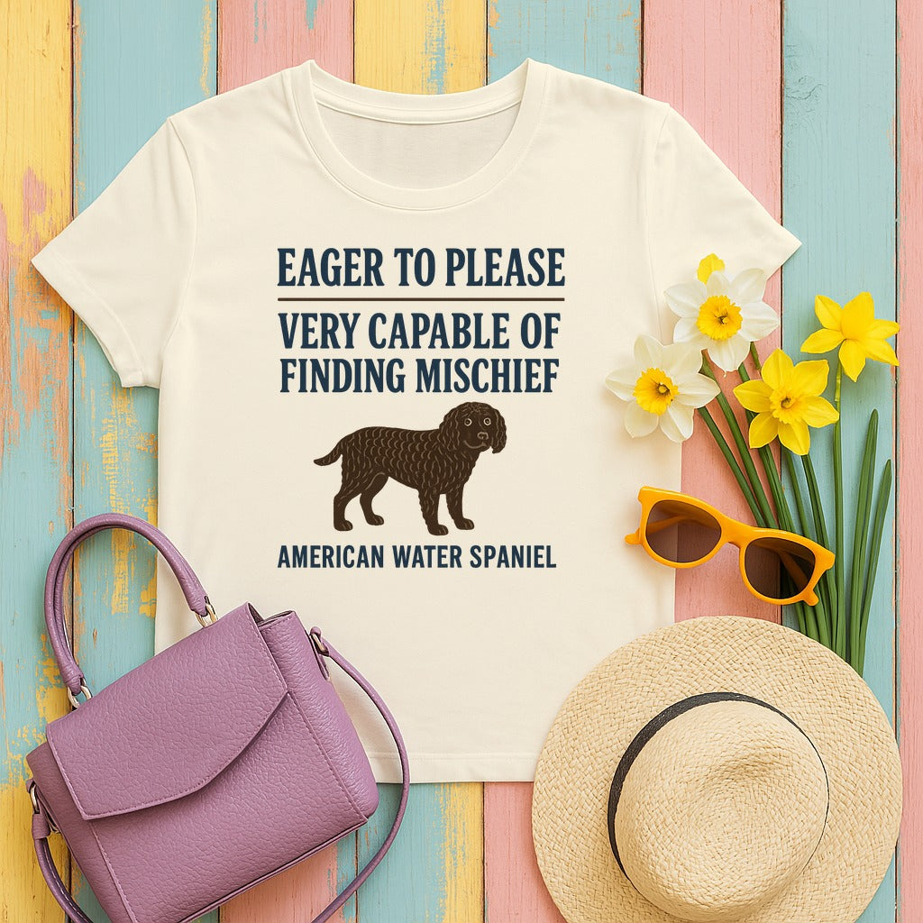 American Water Spaniel Eager To Please And Finding Mischief Tee in Natural