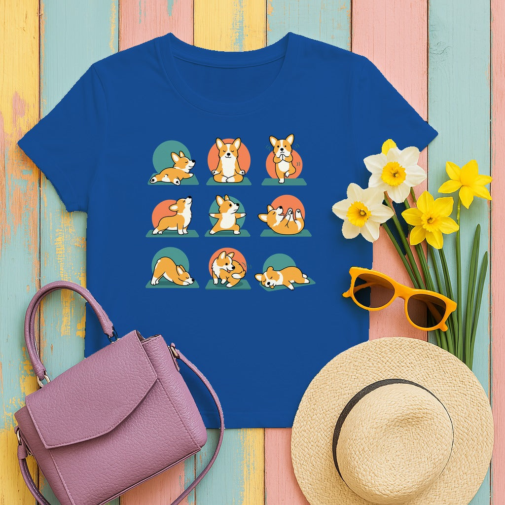Corgi Yoga Flow Premium T-Shirt in Royal