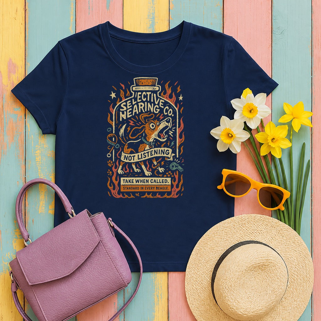 Beagle Selective Hearing T-Shirt on Navy