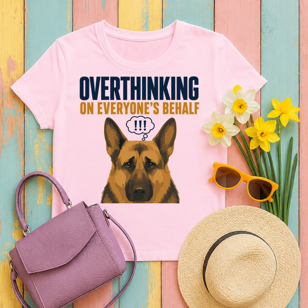 Overthinking German Shepherd T-Shirt in Light Pink