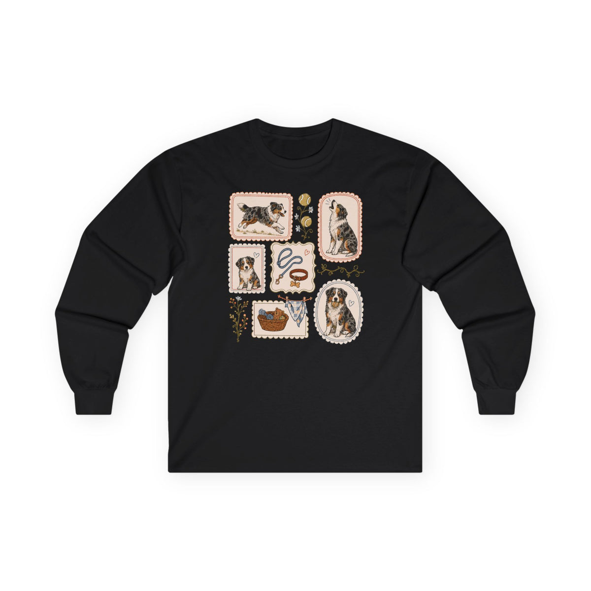 Aussie Life Vintage Stamps Long Sleeve Tee in Black