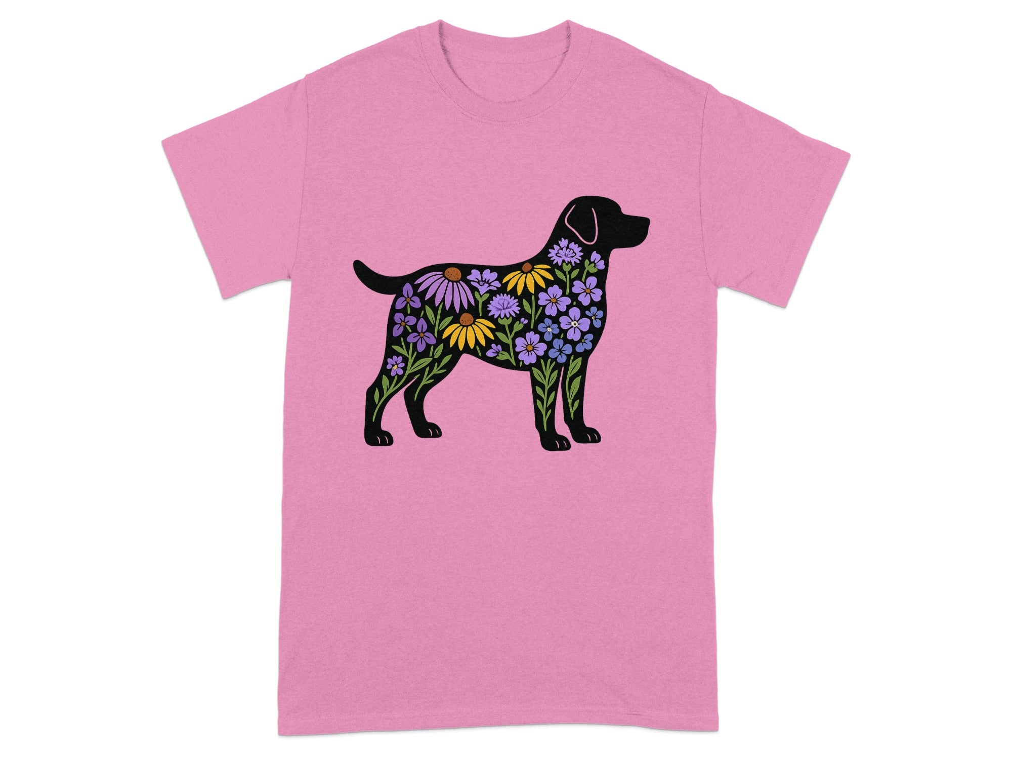 Floral Labrador Design on Pink Fashionable Tee
