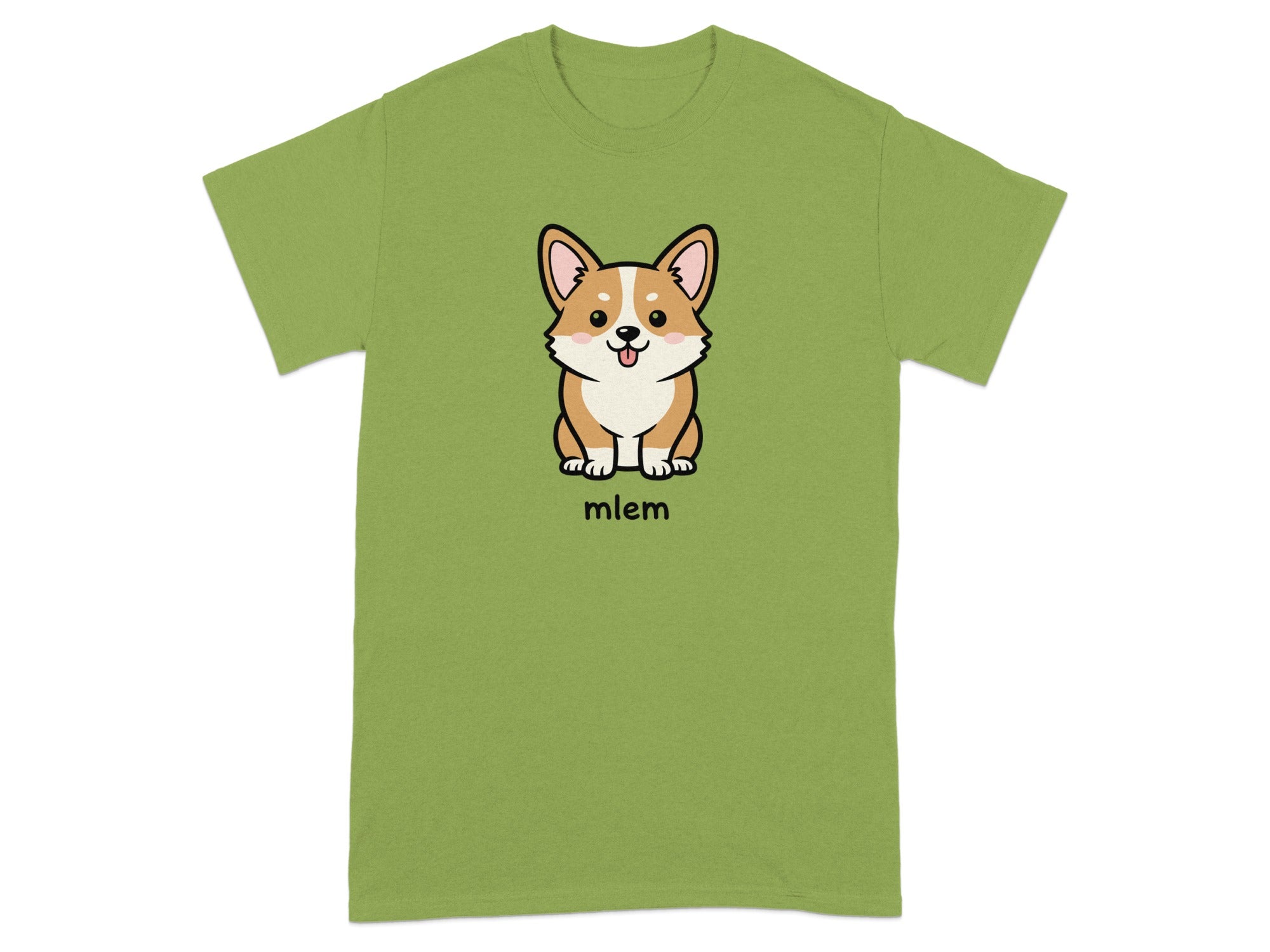 Cute Corgi with Mlem Design Green T-Shirt Product