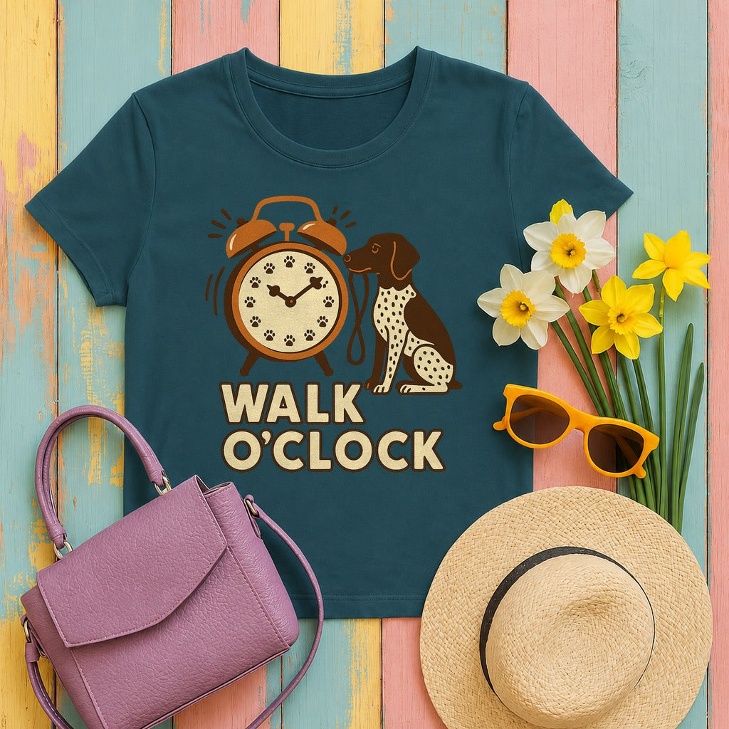 German Shorthaired Pointer Walk O'Clock T-shirt in Heather Deep Teal