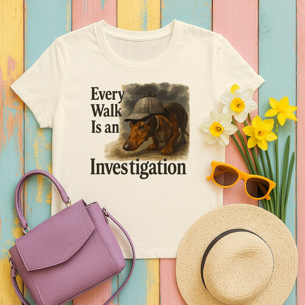 Snooping Dachshund Walk T-Shirt in Natural