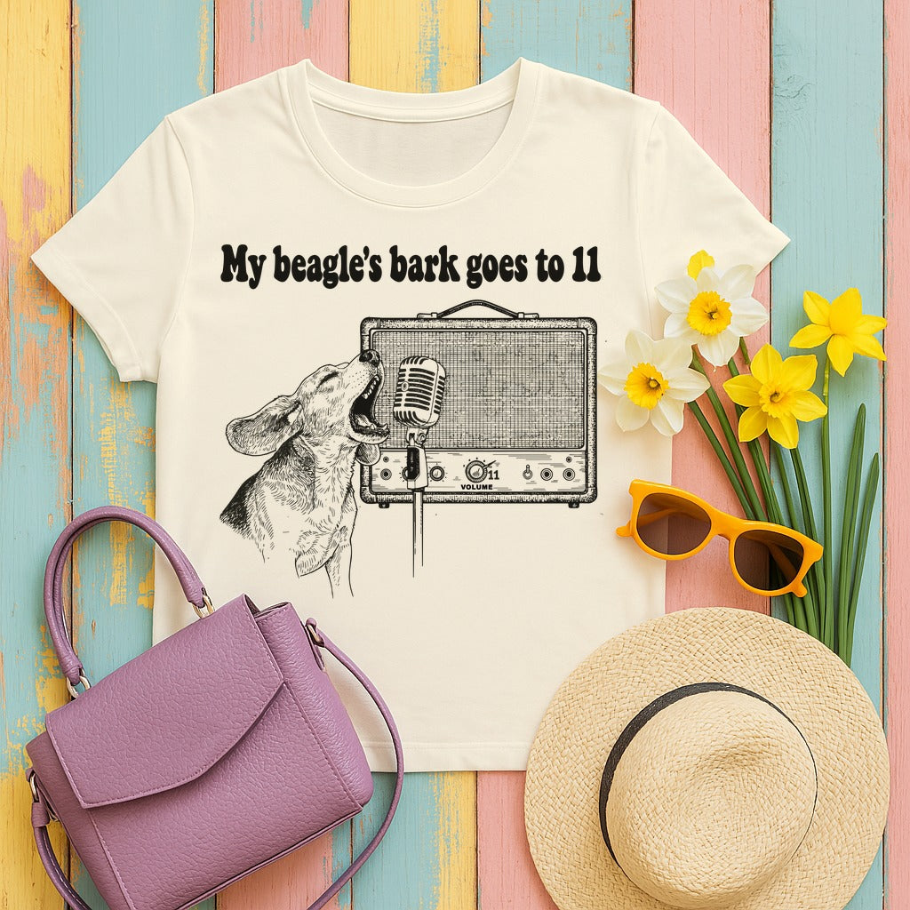 My Beagle's Bark Goes To Eleven Amplifier T-Shirt in Natural