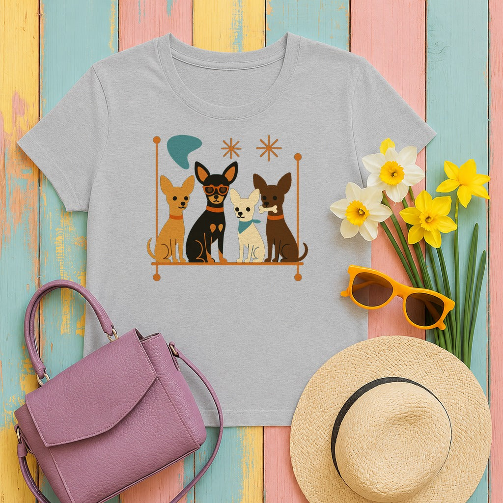 Mid-Century Chihuahua Crew T-Shirt in Sport Grey