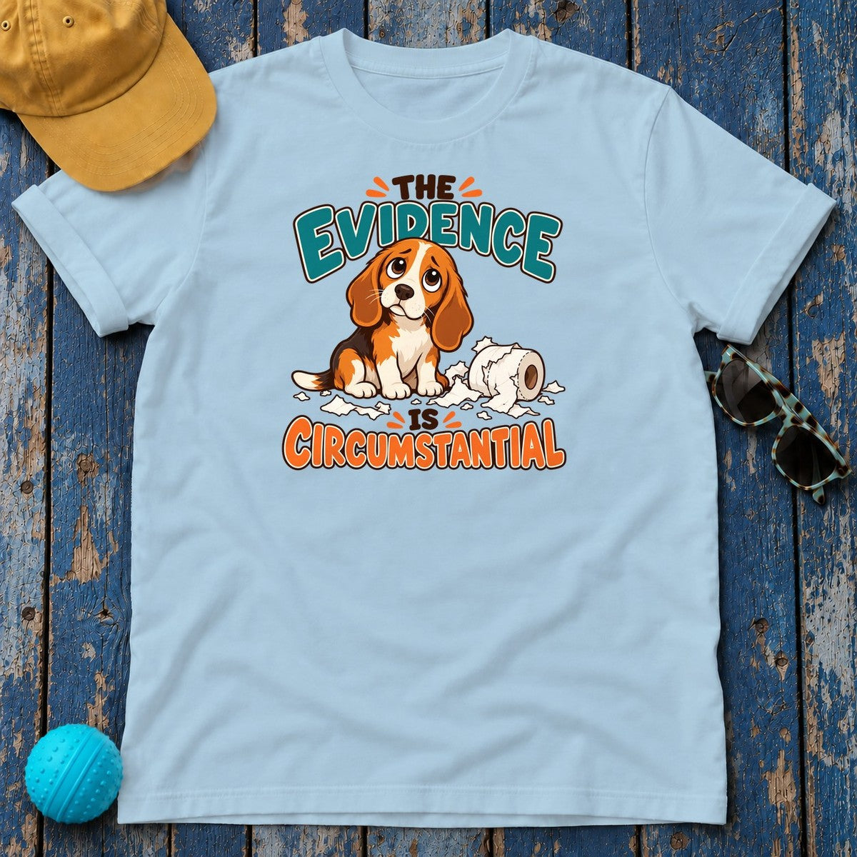 The Evidence Is Circumstantial Beagle T-Shirt in Light Blue - flat lay