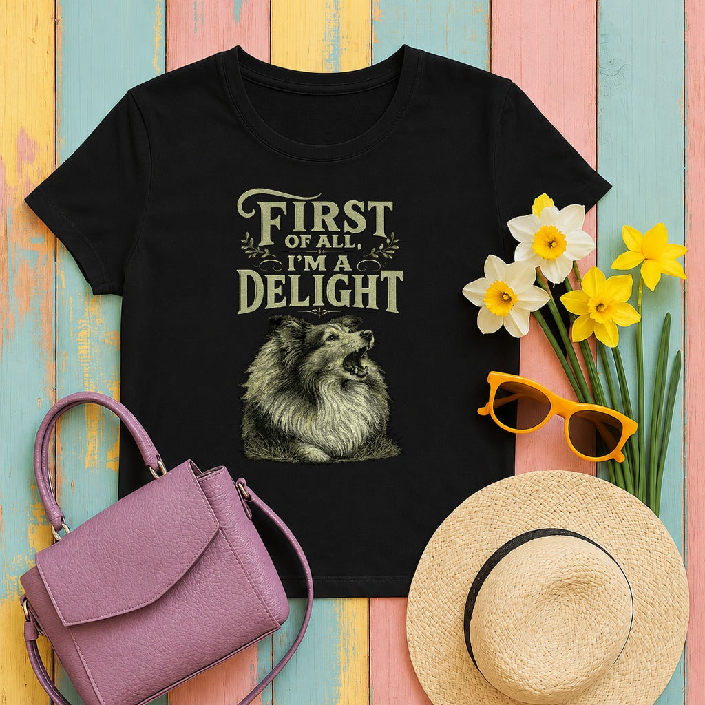 I'm A Delight Engraved Sheltie T-Shirt in Black