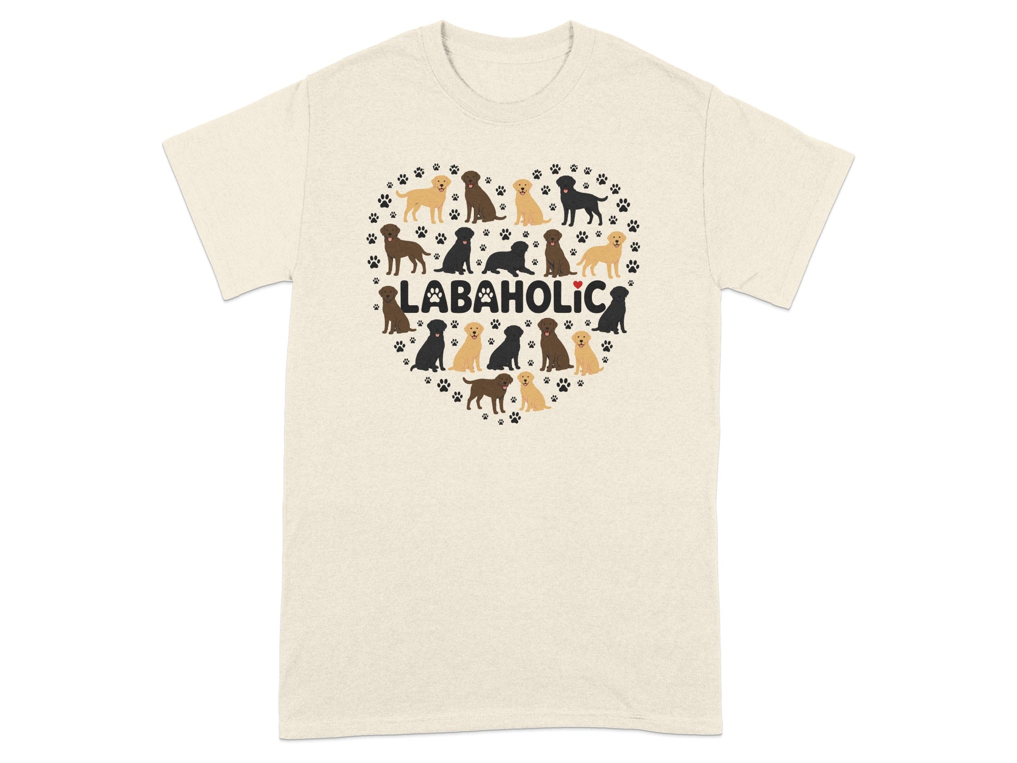 Heart shape made of puppies with "LABAHOLIC" text below.
