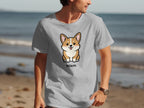 Adorable Mlem Corgi Graphic Art on Grey T-Shirt
