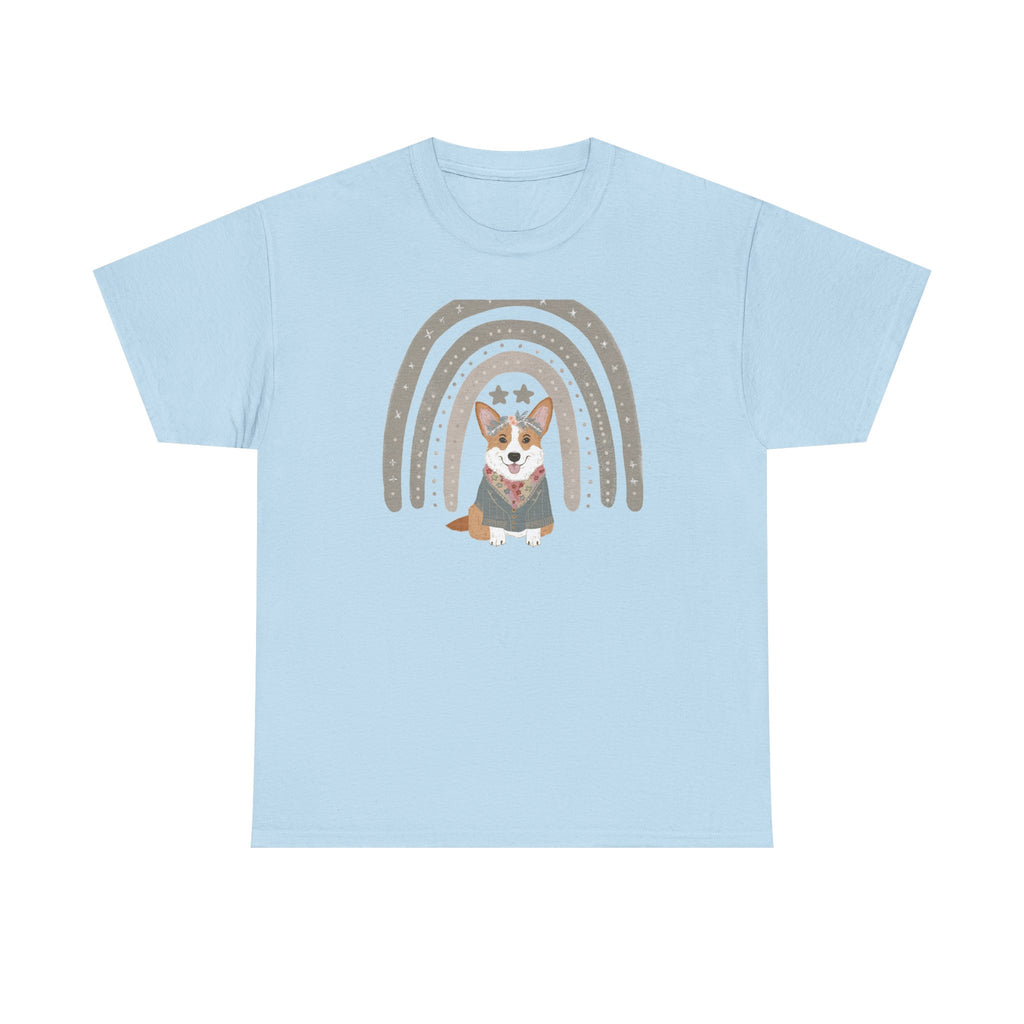 Cute Corgi with Rainbow Stars Print T-Shirts